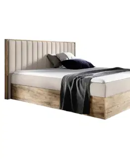 Postele KONDELA Wood 4 boxspringová manželská posteľ béžová / dub lancelot