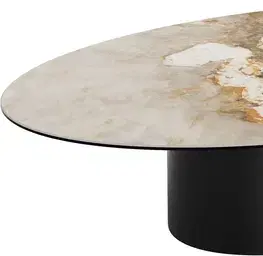 Konferenčné stolíky DELIFE Konferenčný stolík Casilda 150x90 cm keramika Minas melange bielo-béžová stredová podstava efektová úprava titánová