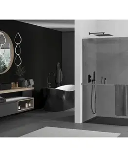 Sprchové dvere MEXEN/S - Kioto+ L Sprchová zástena WALK-IN s poličkou a držiakom uterákov 70 x 200, grafit, grafit metal 800-070-123-95-40