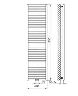 Radiátory do kúpeľne AQUALINE - TONDI vykurovacie teleso 450x1690 stredové pripojenie, čierna mat DT446T