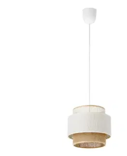 Svietidlá  Luster na lane BOHO 1xE27/60W/230V, priemer 20 cm, biela/juta H0179