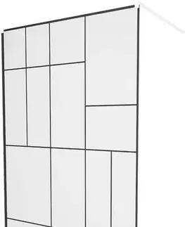 Sprchové dvere MEXEN/S - KIOTO samostatne stojaca sprchová zástena 100 x 200, transparent/čierny vzor 8 mm, biela 800-100-002-20-78