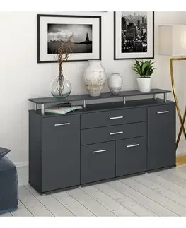 Komody KONDELA Hanola štvordverová komoda so zásuvkami grafit