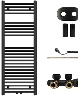 Doplnky do kúpeľne CERANO - Koupelnový radiátorový set Benito - kombinované vytápění, termo tyč - středové připojení 50 mm - 300W - černá matná - 1200x450 mm CER-232489