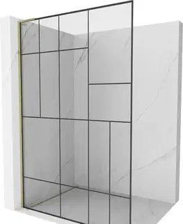 Sprchové dvere MEXEN/S - Kyoto L Sprchová zástena WALK-IN 80 x 200, čierny vzor, zlato 800-080-103-50-78