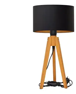 Lampy  Stolná lampa ALBA 1xE27/15W/230V čierna/zlatá/dub B-D D+BK+2515 BK+GO