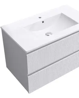 Kúpeľňový nábytok CERANO - Kúpeľňová skrinka Carole + keramické umývadlo Todo - biela matná ryhovaná - 101x50x46,5 CER-089389