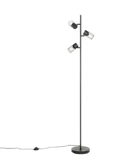 Stojace lampy Priemyselná stojaca lampa čierna 3-svetlo - Jim