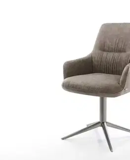 Jedálenské stoličky DELIFE Otočná jedálenská stolička Zelia-Flex s opierkami mikrovlákno taupe vintage podstava grafit 360° otočná hojdacia funkcia vrecková pružina