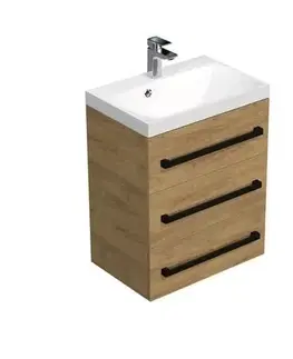 Kúpeľňový nábytok Kúpeľňová skrinka s čiernou úchytkou a umývadlom SAT Cube Way 60x76,5x40 cm dub Hickory mat CUBE2C603DH CUBE2C603DH