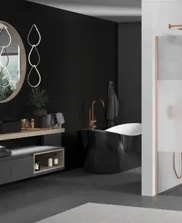 Sprchové dvere MEXEN/S - Kioto Sprchová zástena WALK-IN 80 x 200, transparent/dekor 8 mm, meď kartáčovaná 800-080-101-65-35