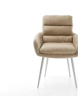 Jedálenské stoličky DELIFE Jedálenská stolička Abelia-Flex s opierkami mikrovlákno béžová vintage 4-nohá zúžená nerezová oceľ