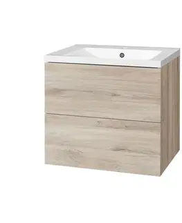 Kúpeľňový nábytok Mereo Aira, kúpeľňová skrinka s umývadlom z liateho mramoru 61 cm, dub Kronberg CN720M