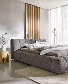 Čalúnené postele DELIFE Čalúnená posteľ Cutio 140x200 cm bouclé strieborno sivá
