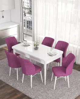 Jedálenské sety Extendable Dining Table & Chairs Set (7 Pieces) Eva - White, Purple