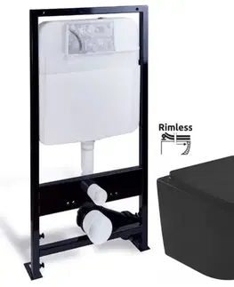 Závesné wc sety PRIM predstenový inštalačný systém bez tlačidla + WC REA CARLO MINI RIMLESS ČIERNY MAT + SEDADLO PRIM_20/0026 X MM1