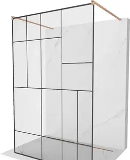 Sprchové dvere MEXEN/S - Kyoto samostatne stojaca sprchová zástena 100 x 200, čierny vzor 8 mm, meď kartáčovaná 800-100-002-65-78