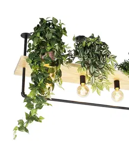 Stropné osvetlenie Priemyselné stropné svietidlo čierne s drevom 3-svetlo - Shelf