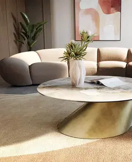 Konferenčné stolíky DELIFE Konferenčný stolík Edge okrúhly 90x90 cm keramika Minas Melange Conis metalická zlatá