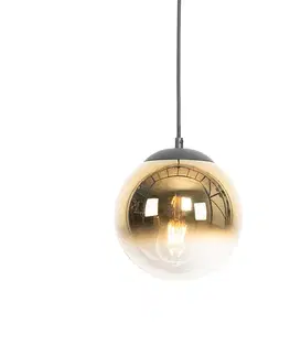 Závesné svietidlá Art Deco závesné svietidlo čierne so zlatým sklom 20 cm - Pallon