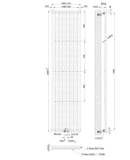 Radiátory do kúpeľne INVENA - Teleso dekoratívne, vertikálne mono 2000x480 biele; UG-10-B20-A