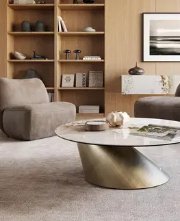 Konferenčné stolíky DELIFE Konferenčný stolík Edge okrúhly 100x100 cm keramika Minas Melange Conis metalická zlatá