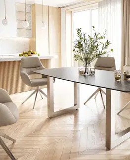 Jedálenské stoly DELIFE Jedálenský stôl Edge oválny tvar 200x100 keramika Laminam® Nero Greco antracitová nerezová oceľ široký