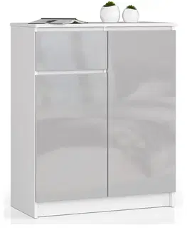 Komody a skrinky Moderná, vysoká komoda NIKOL80, biela / metalický lesk