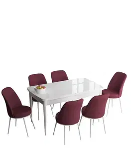 Jedálenské sety Extendable Dining Table & Chairs Set (7 Pieces) Han - White, Burgundy