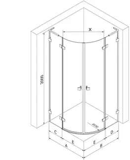 Sprchovacie kúty MEXEN/S - Lunar L sprchový kút štvrťkruh krídlový 100 x 100, transparent, zlato kartáčovaná 833L-100L-100P-55-00