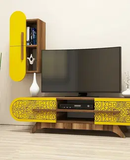 Konferenčné stolíky Televízny stolík so skrinkou Defne Yellow and Walnut