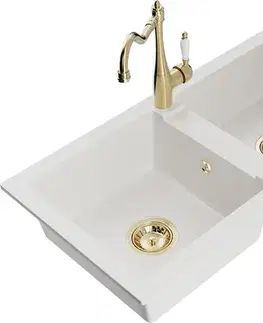 Kuchynské drezy MEXEN/S MEXEN/S - Mario granitový drez 2-bowl vrátane batérie Carla, biela 6504-20-670700-50