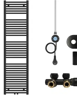 Doplnky do kúpeľne CERANO - Koupelnový radiátorový set Benito - kombinované vytápění, wifi tyč - středové připojení 50 mm - 600W - černá matná - 1700x450 mm CER-315956