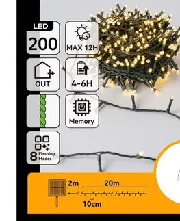 Vianočné dekorácie  B.V.  - LED solárny vianočný reťazec 200xLED/8 funkcií 22m IP65 teplá biela 800mAh B10201ACSB
