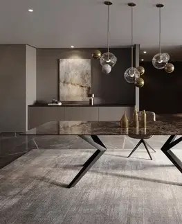 Jedálenské stoly DELIFE Jedálenský stôl Edge 300x100 keramika Laminam® Emperador Extra Lucidato tmavohnedá Zenthara hranatý kov čierna