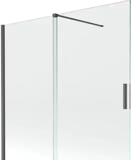 Sprchové dvere MEXEN/S - Velar Dvojkrídlová posuvná vaňová zástena 160 x 150, transparent, šedá kartáčovaná 896-160-000-01-66