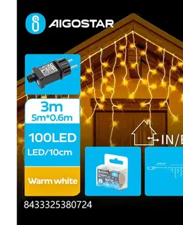 LED osvetlenie  B.V.  - LED vonkajší vianočný reťaz s 100 LED, 8 funkcií, 8 x 0,6 m, IP44, teplá biela B103031QO