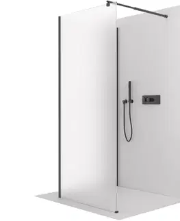 Sprchovacie kúty CERANO - Sprchová zástěna Walk-in Onyx Corner Round L/P - 8 mm - kulatá vzpěra - černá matná, mléčné sklo - 70x80x200  CER-670247