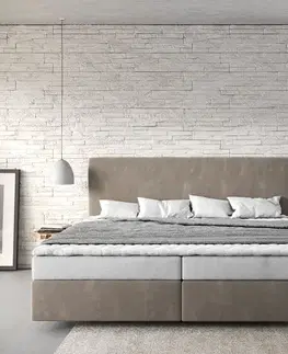 Postele Boxspring DELIFE Boxspring posteľ Dream-Well mikrovlákno béžová 200x200 cm bonellový matrac topper