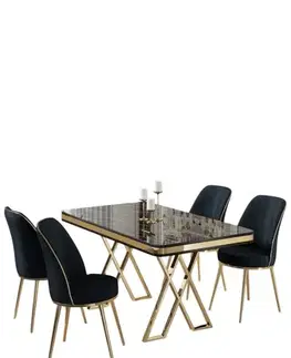 Jedálenské sety Dining Table & Chairs Set (5 Pieces) Vals - Black Marble, Gold, Anthracite