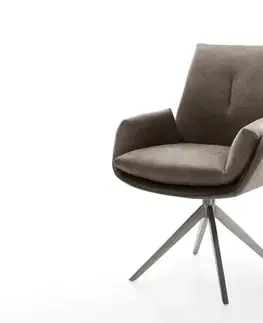 Jedálenské stoličky DELIFE Jedálenská stolička Clea-Flex mikrovlákno taupe vintage krížová podstava široká grafitová 360° otočná s hojdacou funkciou