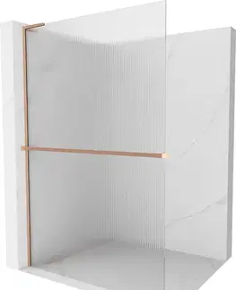 Sprchové dvere MEXEN/S - Kioto+ L Sprchová zástena WALK-IN s poličkou a držiakom uterákov 80 x 200, prúžky, meď kartáčovaná 800-080-123-65-09