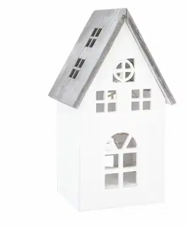Vianočné dekorácie Vianočná drevená LED dekorácia Light house biela, 11,7 x 21,2 x 9,7 cm