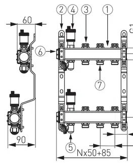 Doplnky do kúpeľne NOVASERVIS - Rozdeľovač nerez s regulačnými mechan. ventilmi, 7-okruhov SN-ROU07S