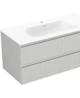 Kúpeľňový nábytok MEXEN/S - Rivel kúpeľňová skrinka 100 cm s umývadlom Vela, 2 zásuvky, reliéf, šedá mat/biela mat 91A20-10047-2-BFF62-W23M01