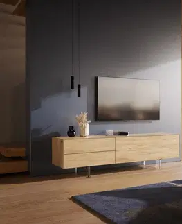 Televízne stolíky DELIFE TV stolík Cuor 180 cm keramika Laminam® Sabbia dubová farba 1 výklopné dvierka 2 zásuvky podstava závesná akrylové sklo