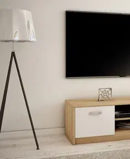 TV stolíky MAREK 027 TV stolík s dvierkami a policami, dub sonoma/biela