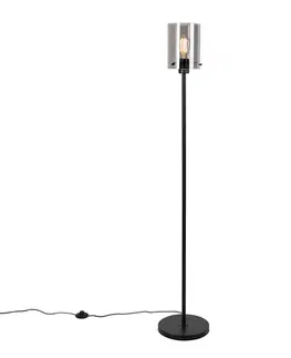Stojace lampy Dizajnová stojaca lampa čierna s dymovým sklom - Dome