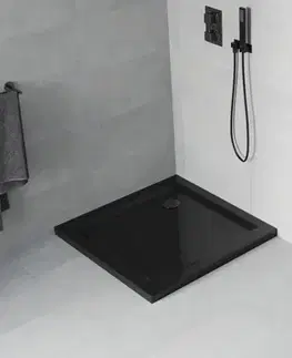 Vane MEXEN/S - Flat Sprchová vanička štvorcová slim 100 x 100, čierna + čierny sifón 40701010B