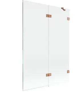 Sprchové dvere MEXEN/S - Lunar vaňová zástena 2-krídlová pravá 120 x 150, transparent, meď kartáčovaná 897-120-100-65-00-P